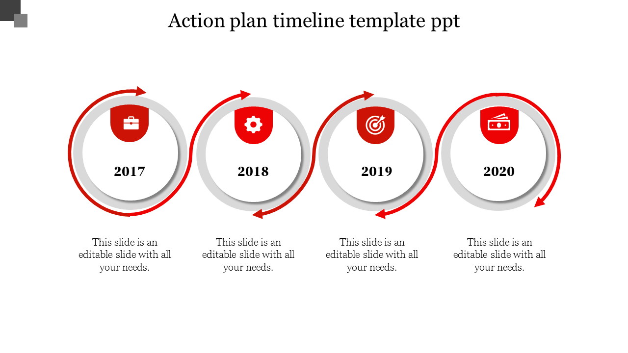 Free - Attractive Action Plan Timeline Template PPT - Red Color